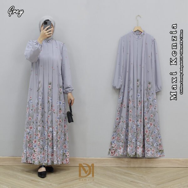 Maxi Kenzia Pleats Abaya Full Puring Motif Gamis Muslim Terbaru Dress Mewah Kondangan Dewasa - Gambar 3