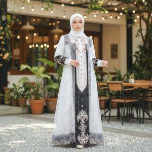 Baju Gamis Muslim Wanita Nasya Dress Lebaran Elegan Motif Printing Matt Barbara Silk Mewah