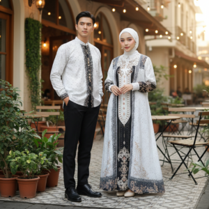 Couple Keluarga Series Hari Raya Baju Gamis Koko Muslim Couple Nasya Motif Printing Elegan