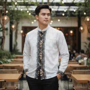 Baju Koko Nasya | Baju Koko Lengan Pendek | Baju Koko Panjang Pria | Baju Koko Pria - Motif Printing Demore