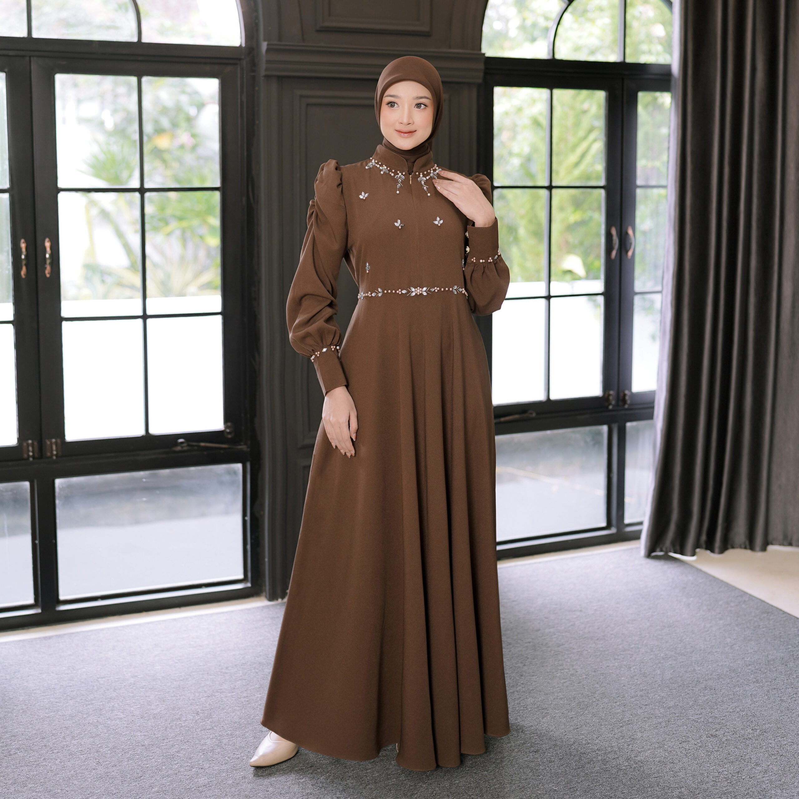 Demore Gamis Busui Muslim Wanita Fashion Dress Mewah Polos Aplikasi Payet